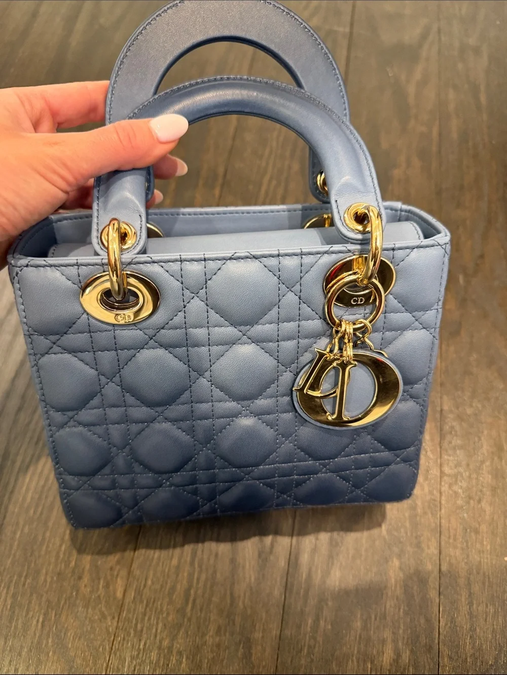 Dior Light Blue Cannage Quilted Leather Satchel with Gold Hardware